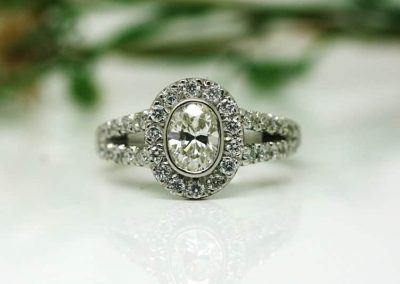 Oval Diamond Halo Ring with Split Shank