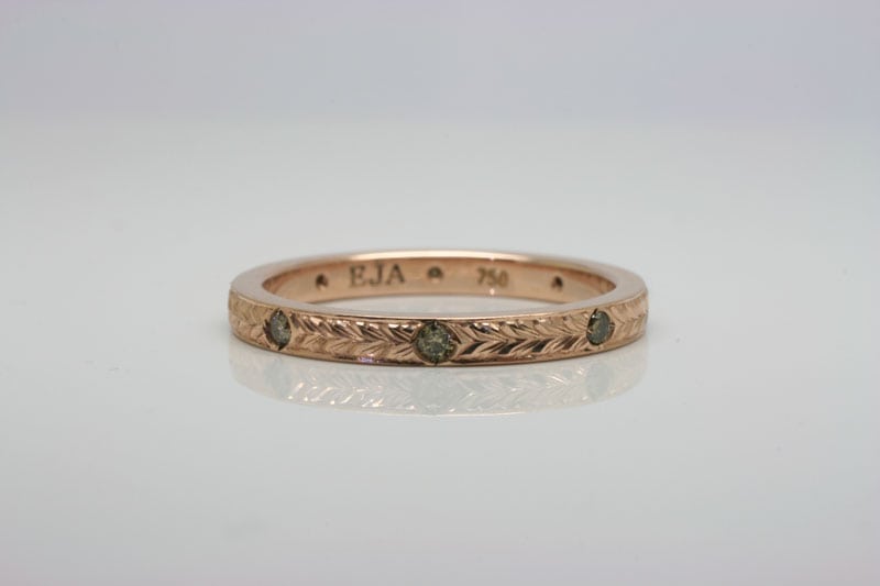 Engraved Rose Gold Ring with Diamonds
