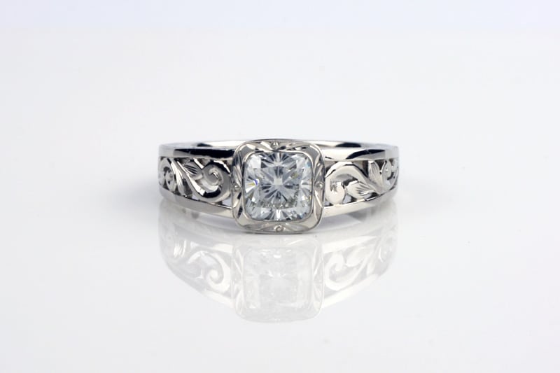 Lab-created cushion cut Diamond Engagement Ring