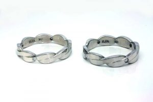 Matching pair of 18 carat white gold rings for father and son. The gold and diamonds were recycled from the wife/mother's jewellery - by Ethical Jewellery Australia